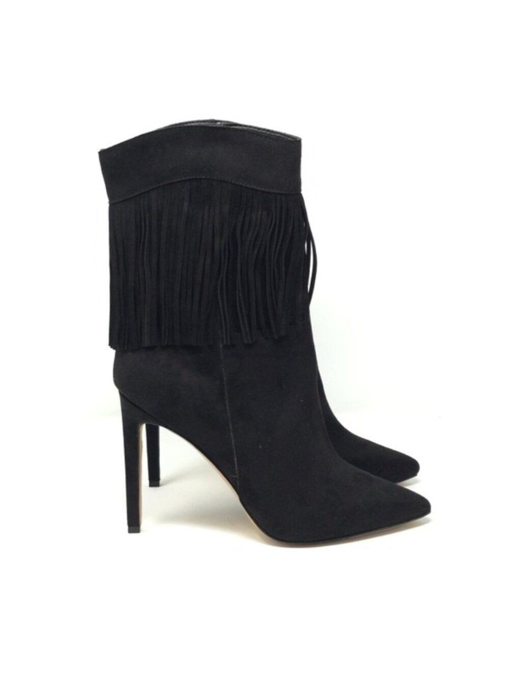 Nine West Tries2 Black Suede Fringe Stiletto Ankle Booties 7M - Picture 4 of 16